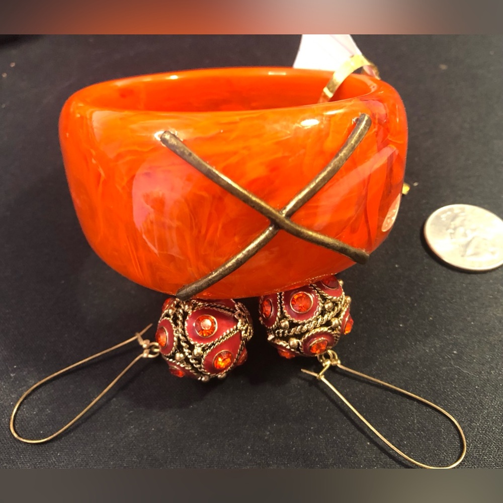Orange bracelet and earrings - Prom or everyday - unique